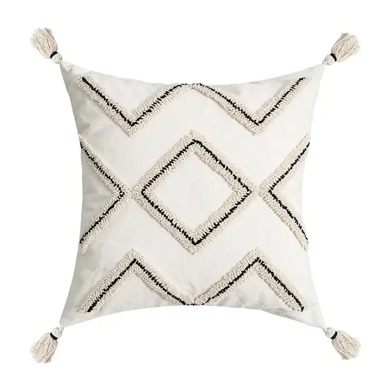 Beige Geometric Embroidered Cushion