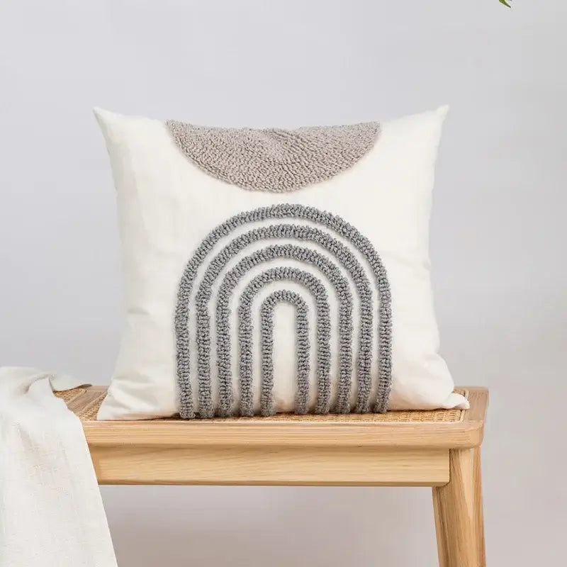 Beige Geometric Embroidered Cushion