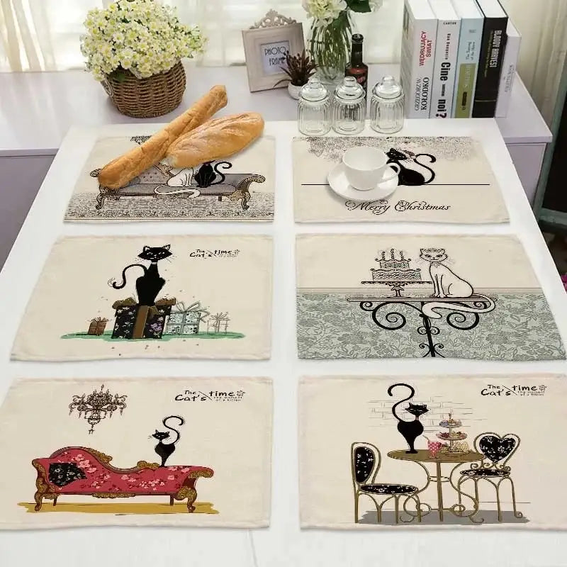 Beige Black Linen Placemats