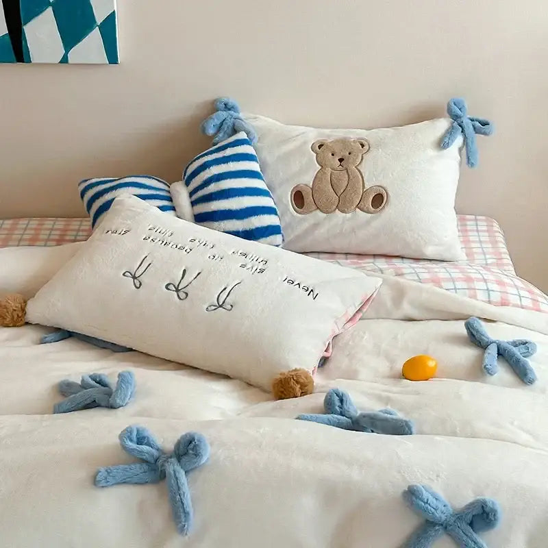 Velvet Beige Blue Duvet Set