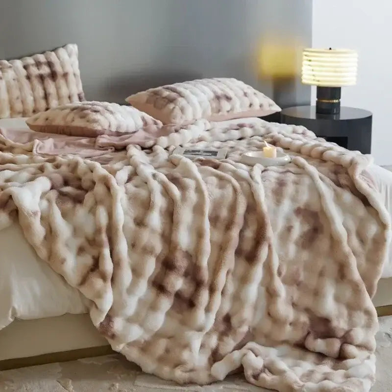 Beige Brown Faux Fur Blanket