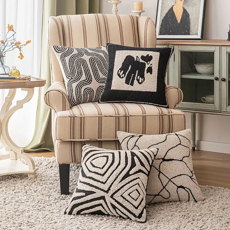 Beige Geometric Art Cushion
