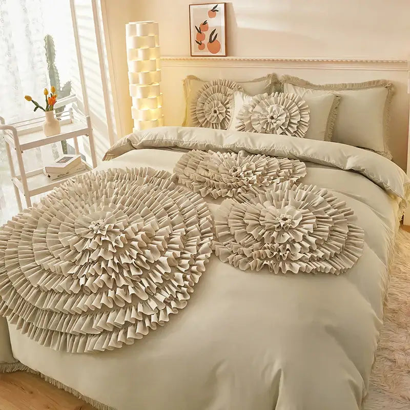 Beige Cotton Embroidered Bedding