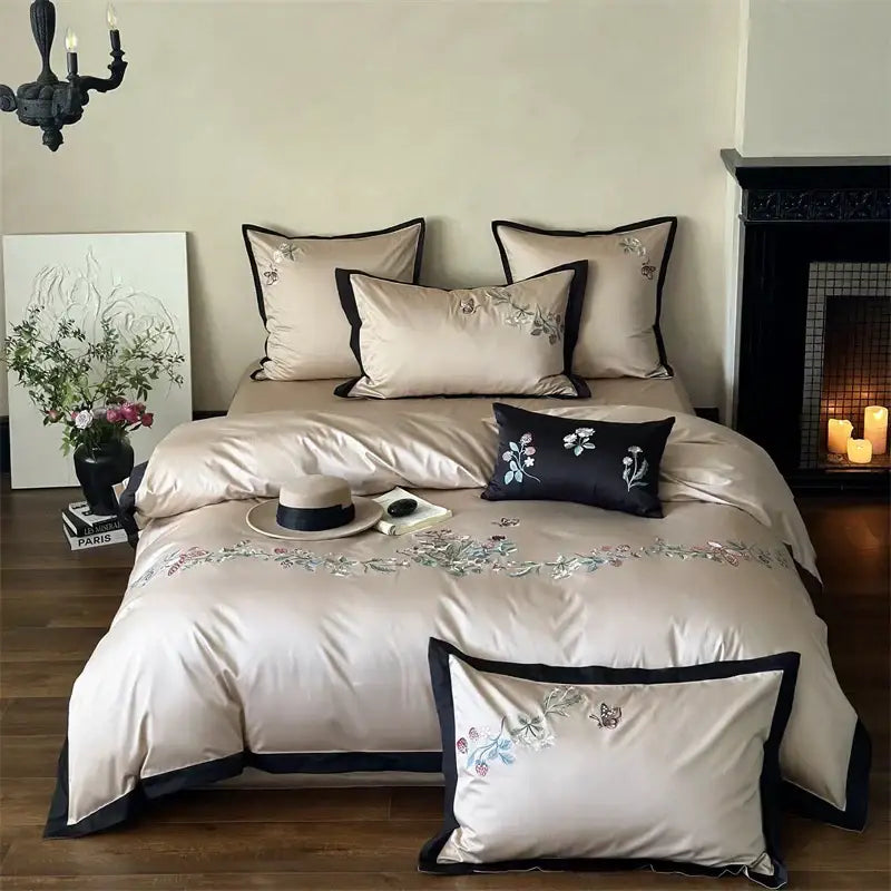 Beige Butterfly Cotton Bedding