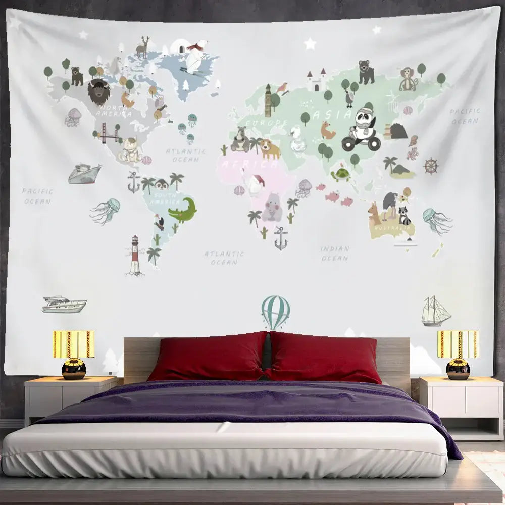 Beige Cartoon Animal Tapestry