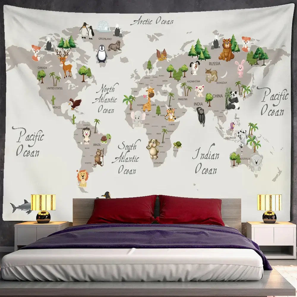 Beige Cartoon Animal Tapestry