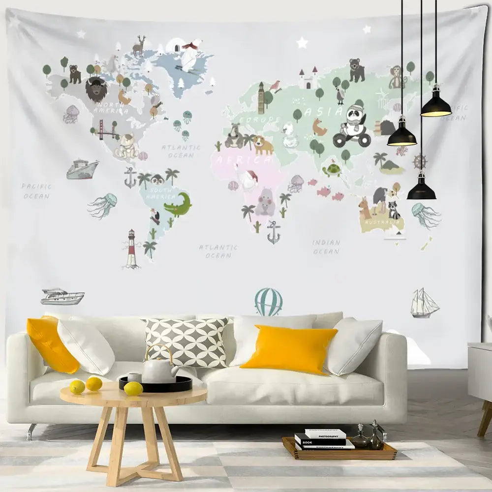 Beige Cartoon Animal Tapestry
