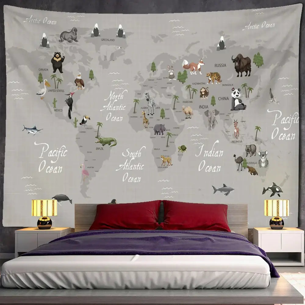 Beige Cartoon Animal Tapestry