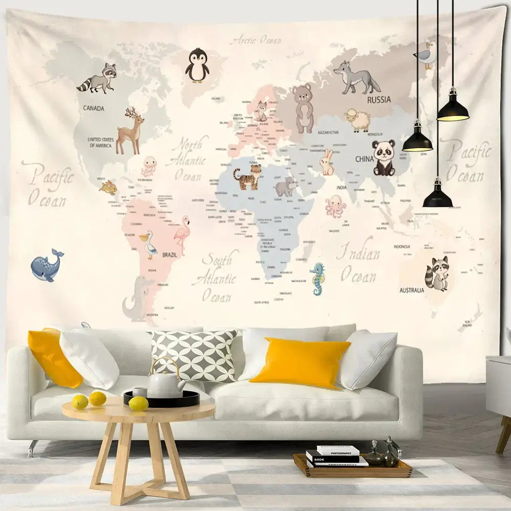 Beige Cartoon Animal Tapestry