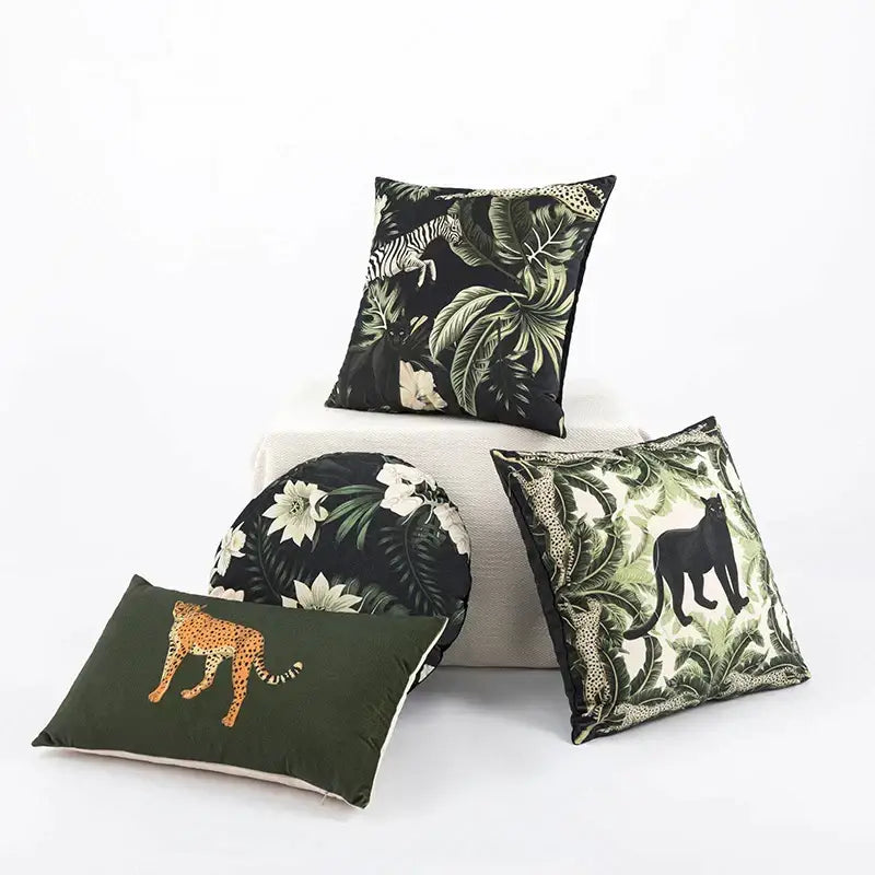 Beige Jungle Velvet Cushion
