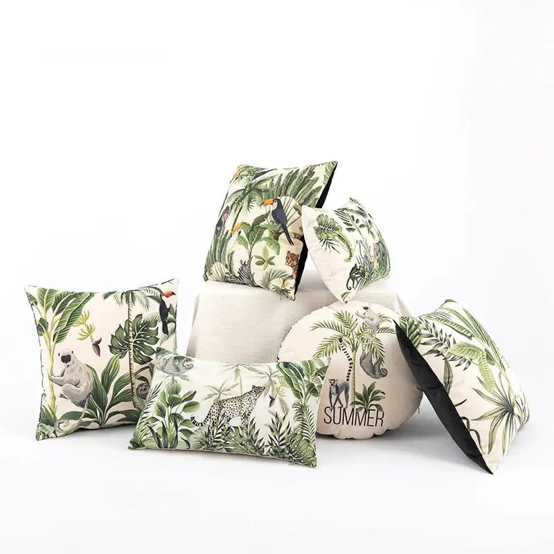Beige Jungle Velvet Cushion