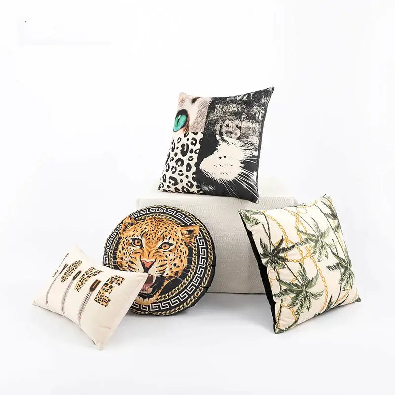 Beige Jungle Velvet Cushion
