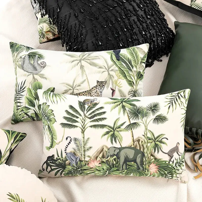Beige Jungle Velvet Cushion