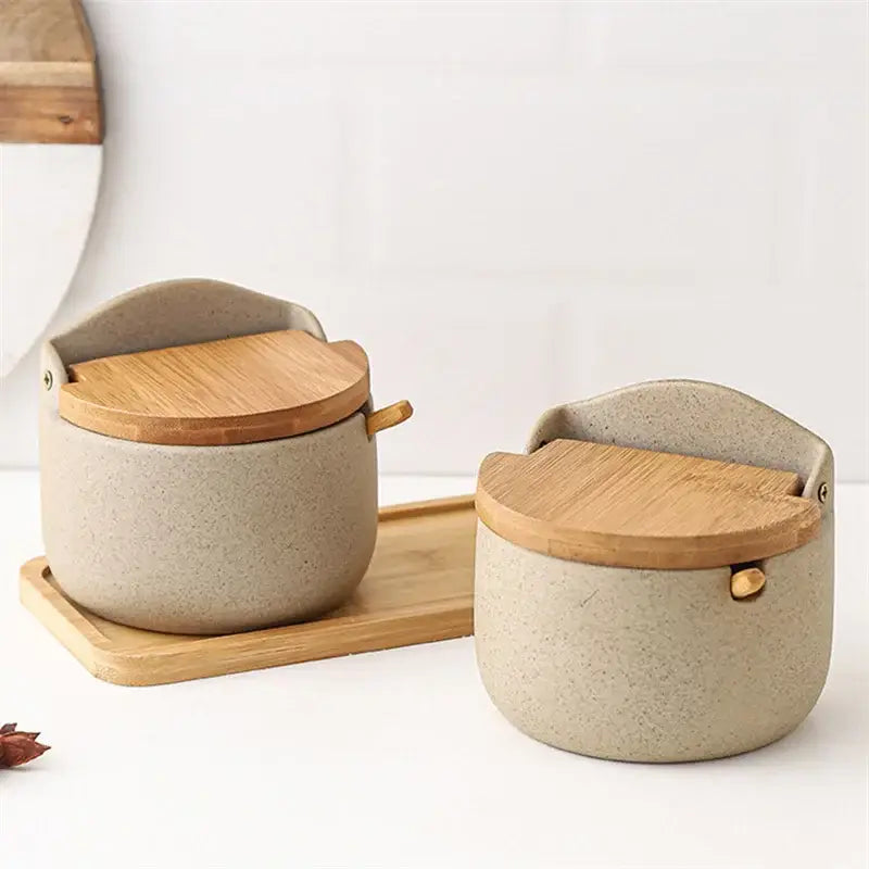 Beige Bamboo Jar Set
