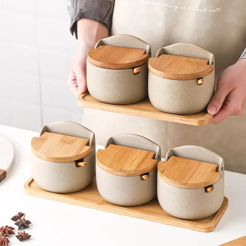 Beige Bamboo Jar Set