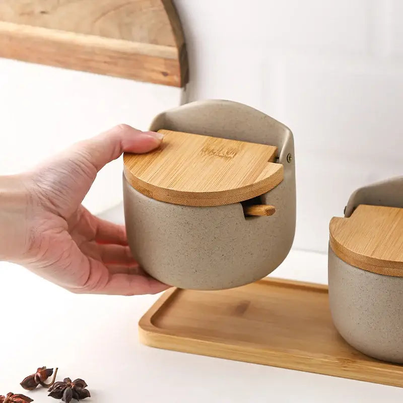 Beige Bamboo Jar Set