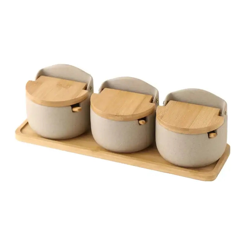 Beige Bamboo Jar Set