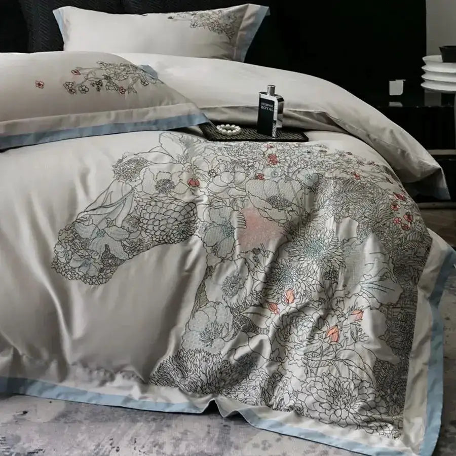 Beige Horse Embroidery Bedding