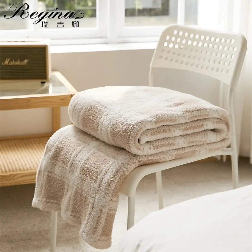 Beige Stripe Microfiber Blanket