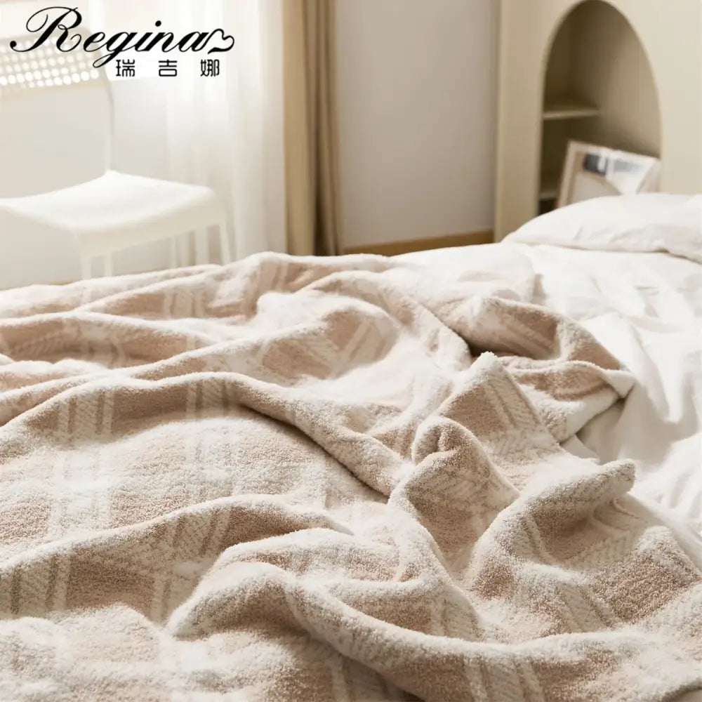 Beige Stripe Microfiber Blanket