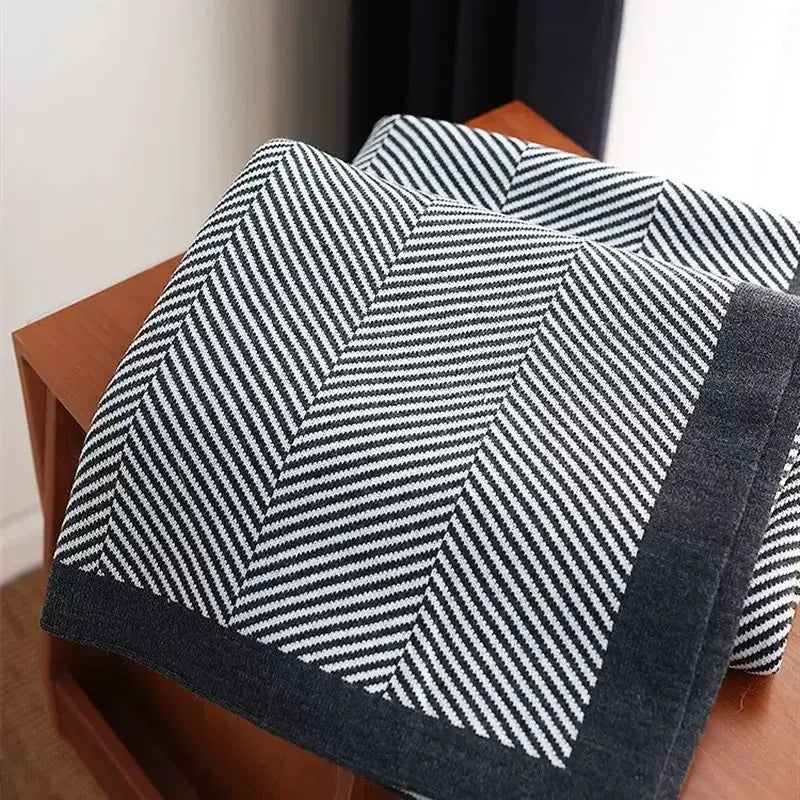Beige Herringbone Striped Blanket