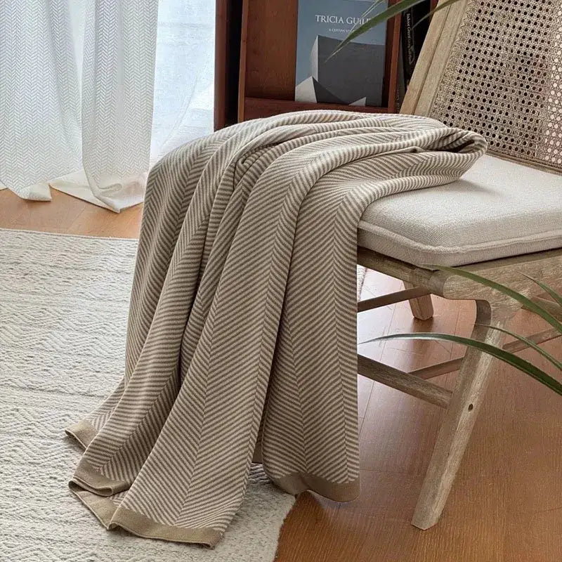 Beige Herringbone Striped Blanket