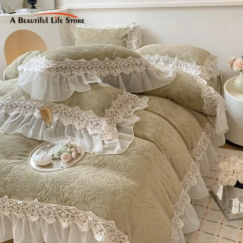 Beige Velvet Lace Bedding