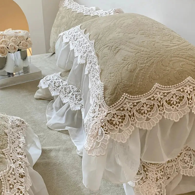Beige Velvet Lace Bedding