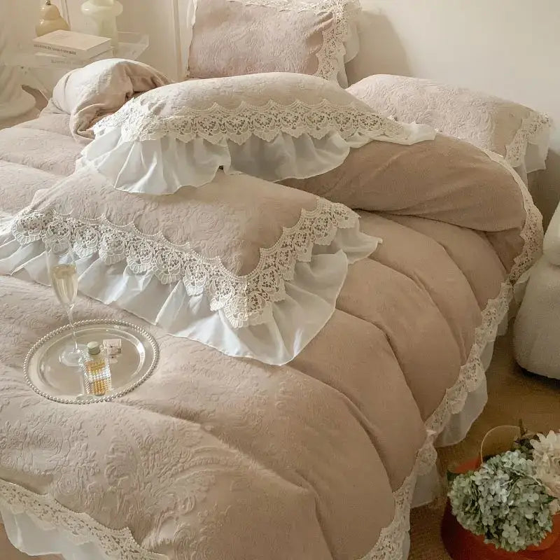 Beige Velvet Lace Bedding