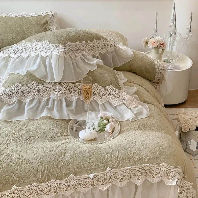 Beige Velvet Lace Bedding