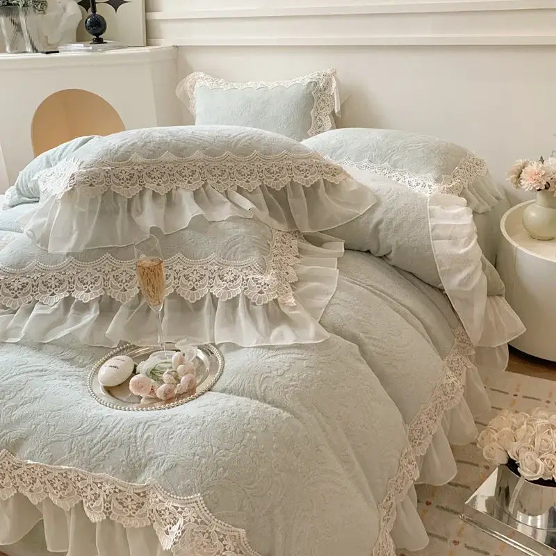 Beige Velvet Lace Bedding