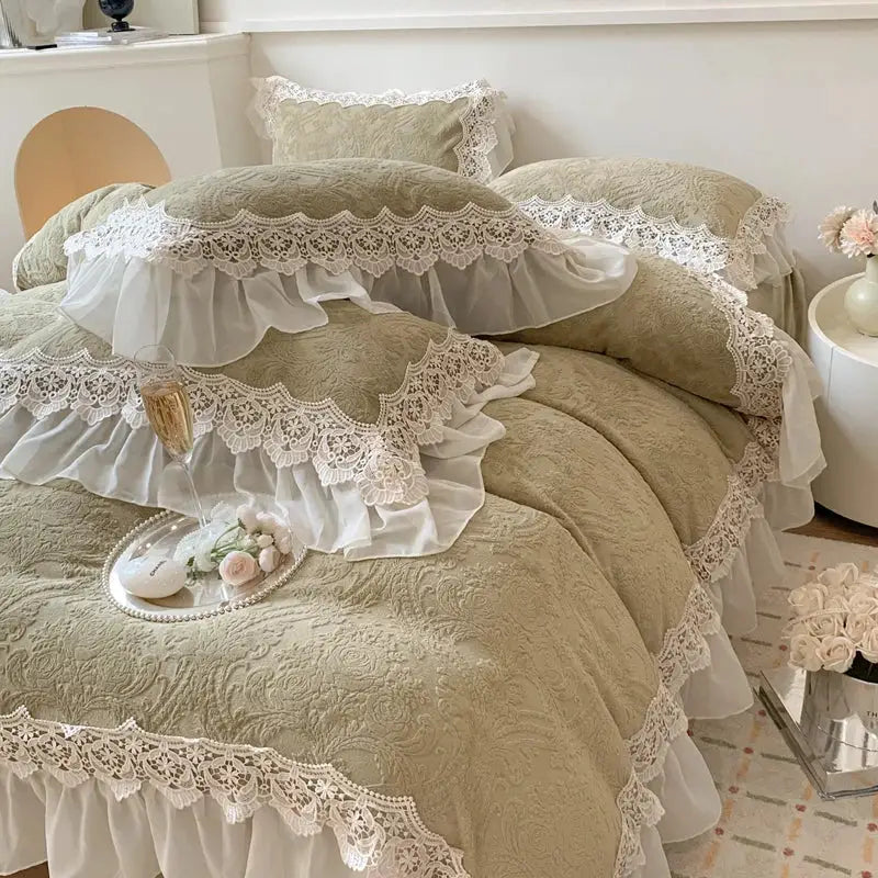 Beige Velvet Lace Bedding