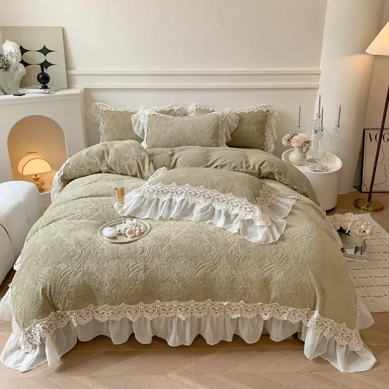 Beige Velvet Lace Bedding