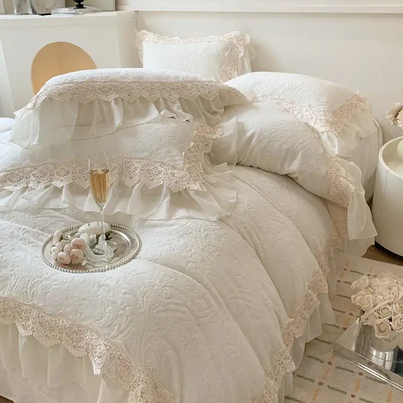Beige Velvet Lace Bedding