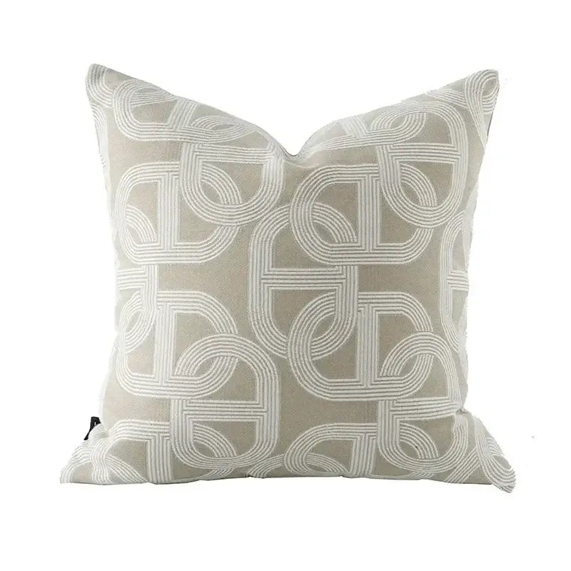 Beige Geometric Jacquard Cushion