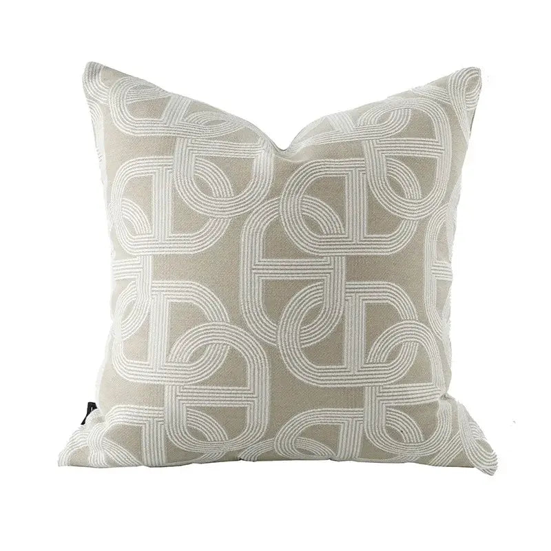 Beige Geometric Jacquard Cushion