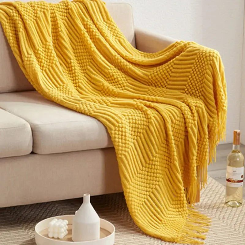 Beige Geometric Knit Blanket