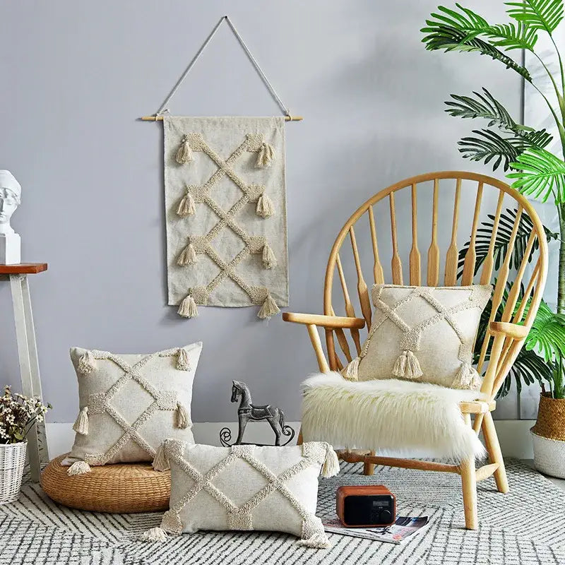 Geometric Tassel Pillowcase Set