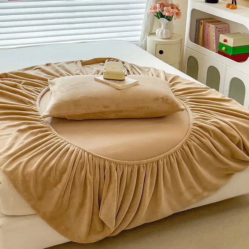 Beige Velvet Fitted Sheet