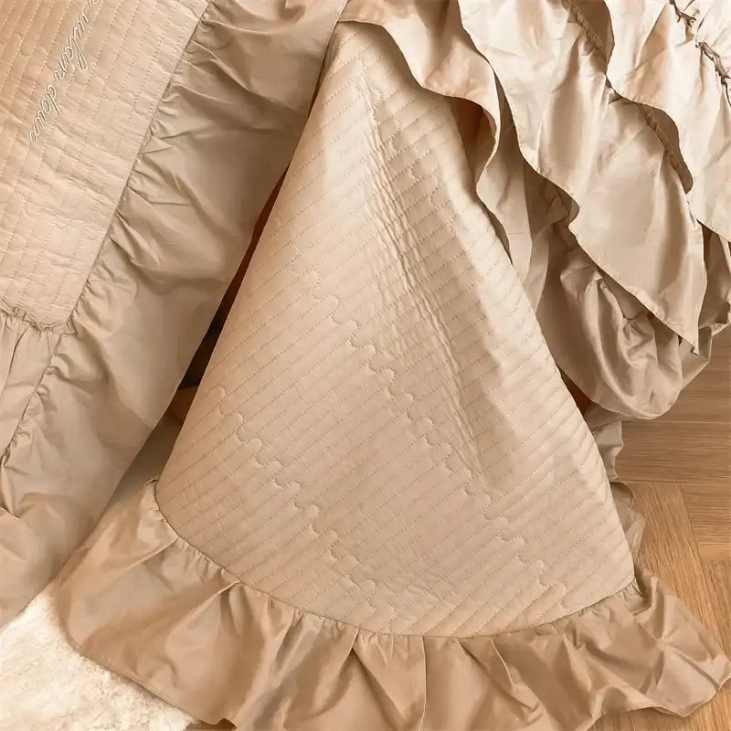 Beige Ruffled Cotton Duvet