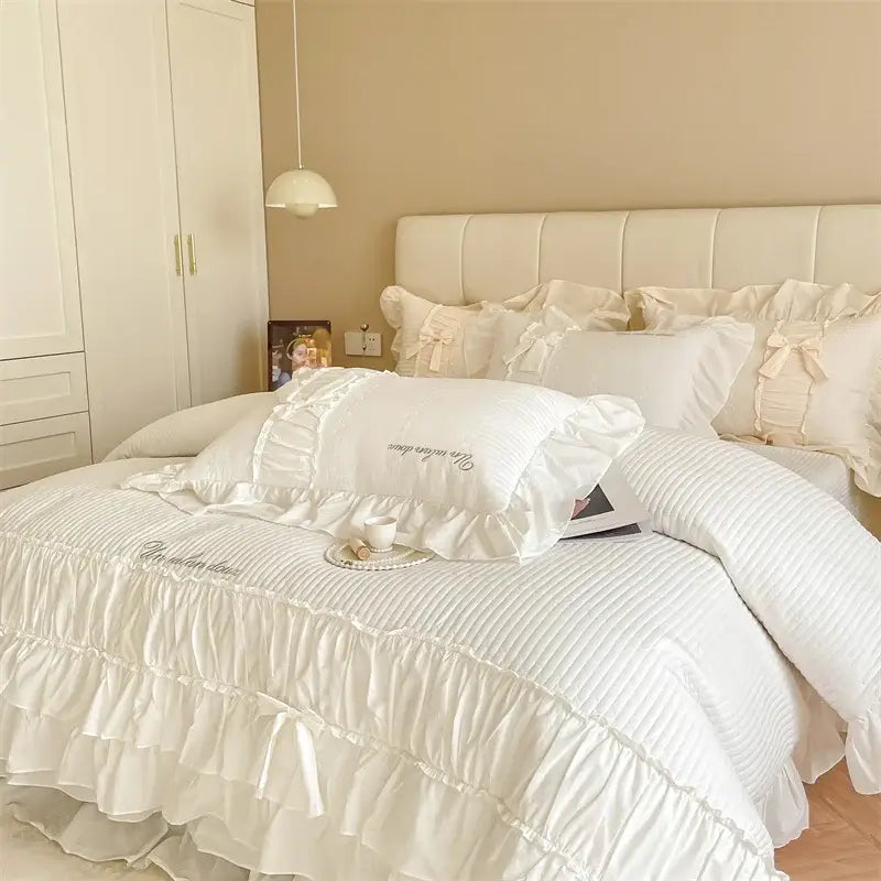 Beige Ruffled Cotton Duvet