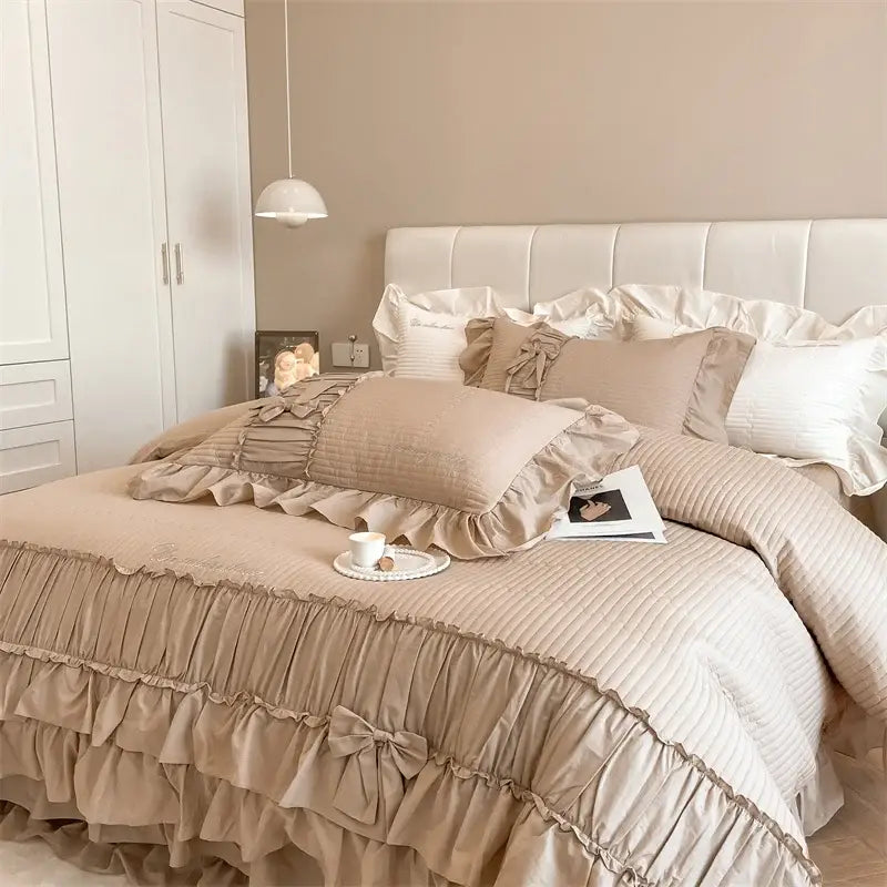 Beige Ruffled Cotton Duvet