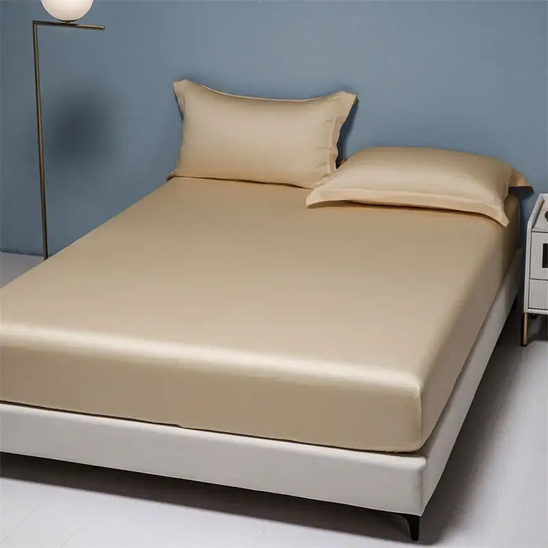 Beige Satin Cotton Fitted Sheet