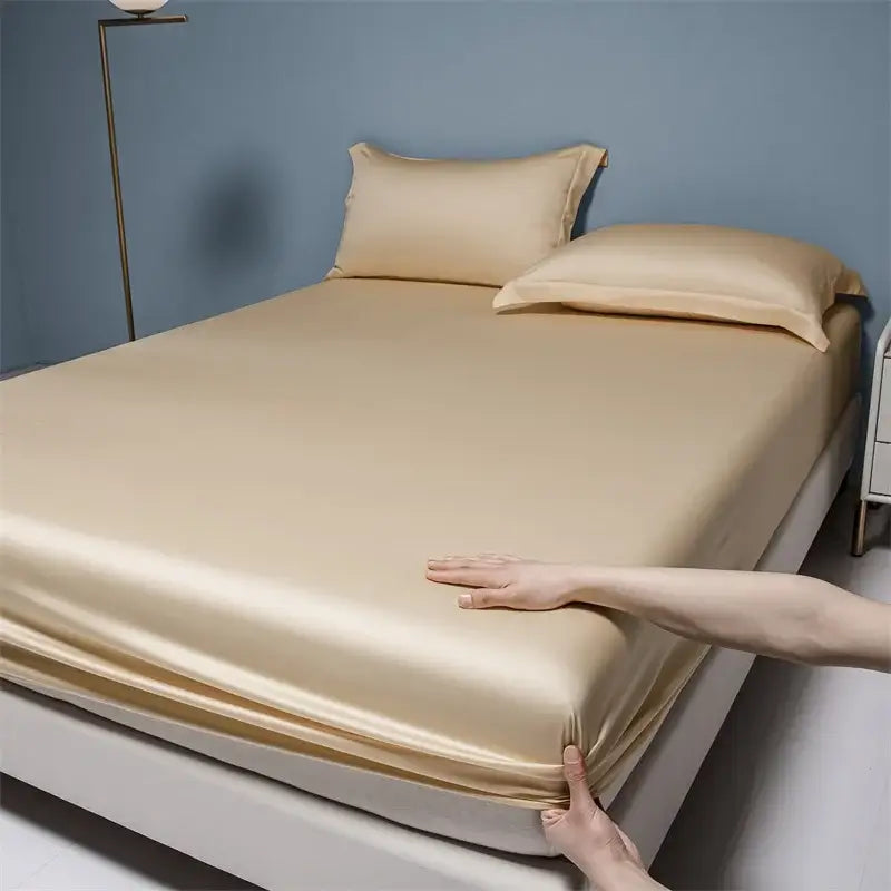 Beige Satin Cotton Fitted Sheet