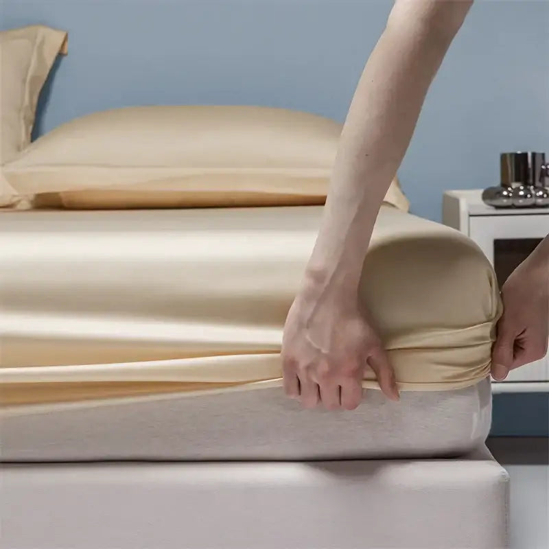 Beige Satin Cotton Fitted Sheet