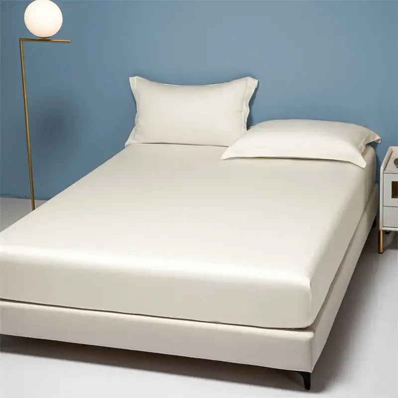 Beige Satin Cotton Fitted Sheet