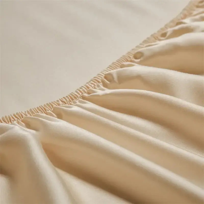 Beige Satin Cotton Fitted Sheet