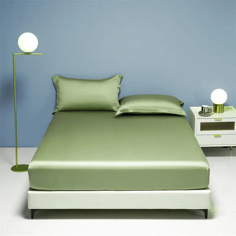 Beige Satin Cotton Fitted Sheet