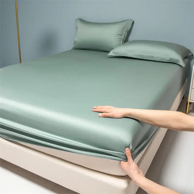 Beige Satin Cotton Fitted Sheet