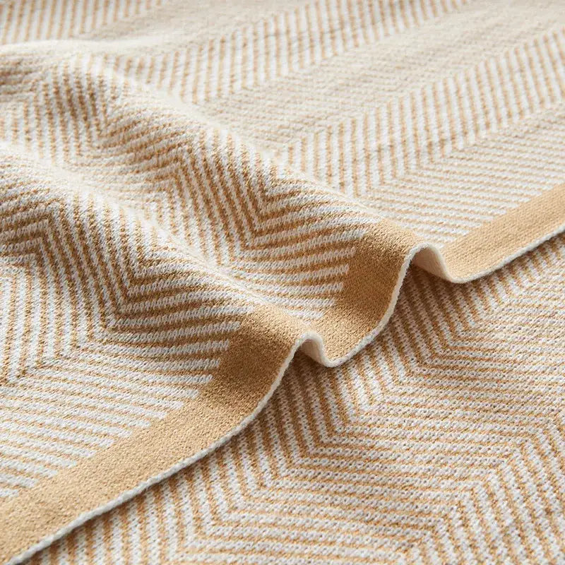 Khaki Herringbone Knit Blanket